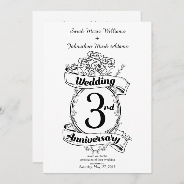 Roses and Vines Romantic 3rd Wedding Anniversary Invitation (Front/Back)