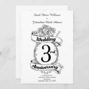 Roses and Vines Romantic 3rd Wedding Anniversary Invitation
