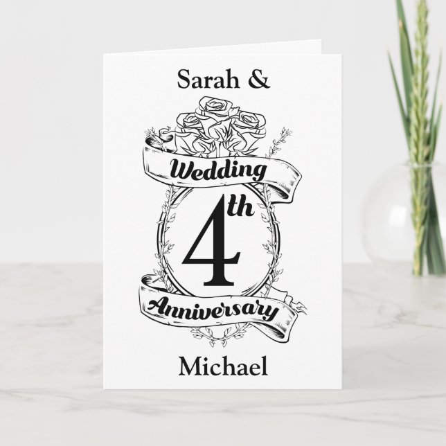 Roses and Vines Romantic 4th Wedding Anniversary Card (Front)