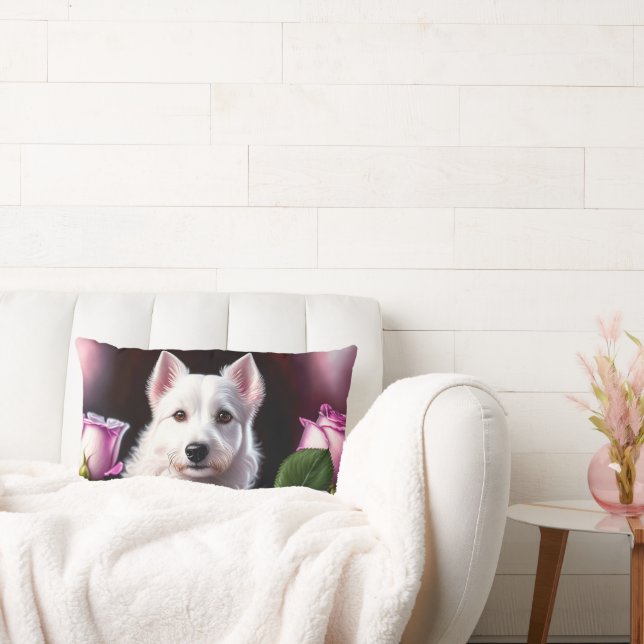 Roses And White Dog Collection Lumbar Cushion (Couch)