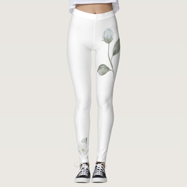 Roses and Wildflowers on White Leggings (Front)