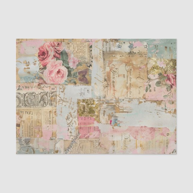  Roses Antique Collage Pattern Tissue Paper (Front)