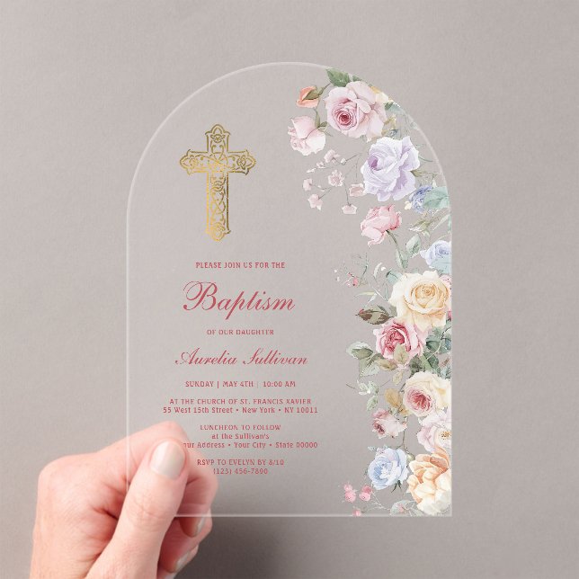 Roses Arch Baptism Acrylic Invitations (Insitu (Handheld))
