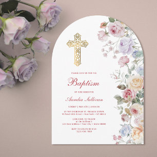 Roses Arch Baptism Invitation