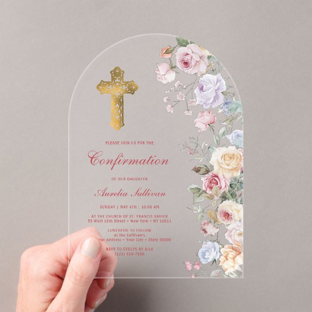 Roses Arch Confirmation Acrylic Invitations (Insitu (Handheld))