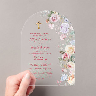 Roses Arch Religious Wedding Acrylic Invitations