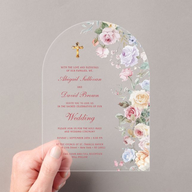 Roses Arch Religious Wedding Acrylic Invitations (Insitu (Handheld))