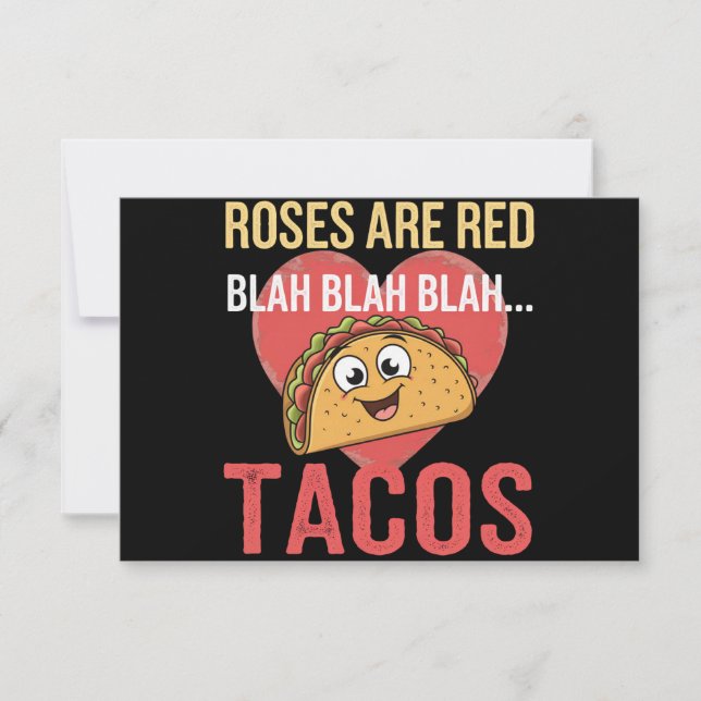 Roses Are Red Blah Tacos Valentines Day Food Lover Thank You Card (Front)