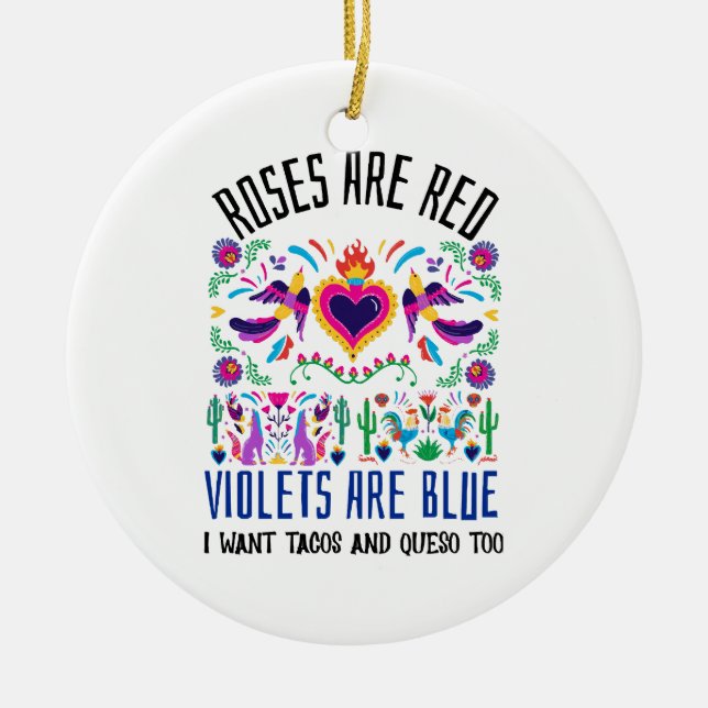 Roses Are Red with a cute patterned mexican art dr Ceramic Ornament (Front)
