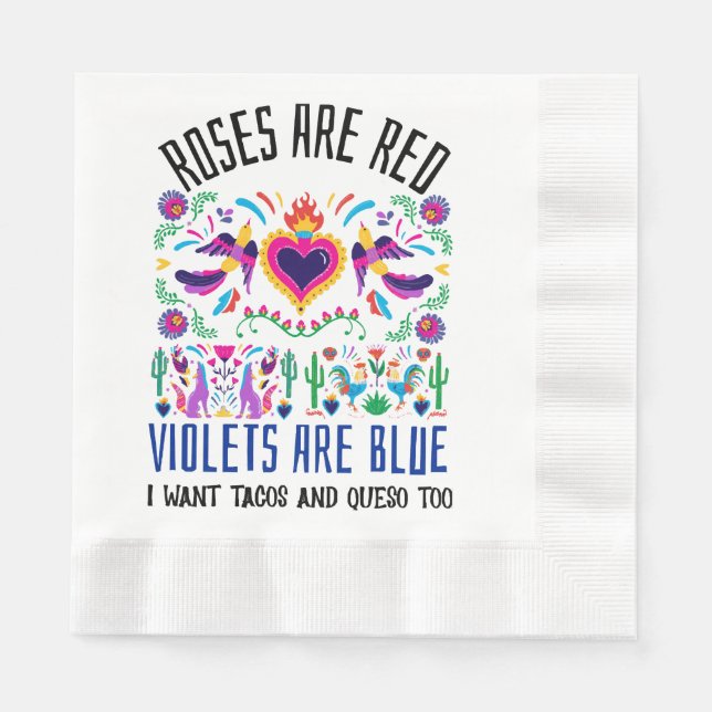 Roses Are Red with a cute patterned mexican art dr Napkin (Front)