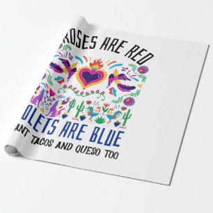 Roses Are Red with a cute patterned mexican art dr Wrapping Paper