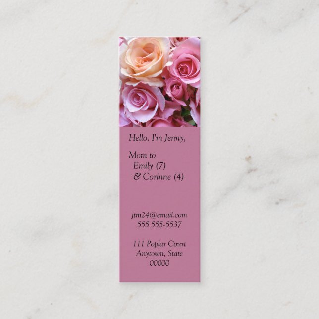 Roses arranged bookmark mum mini business card (Front)