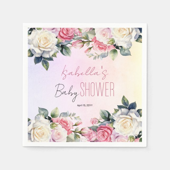 Roses Baby in Bloom Floral Baby Shower Napkin (Front)