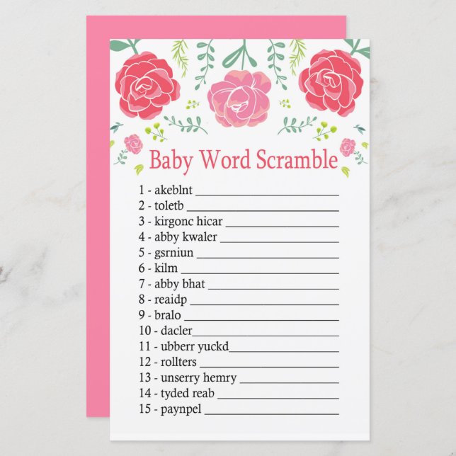 Roses Baby word scramble game (Front/Back)