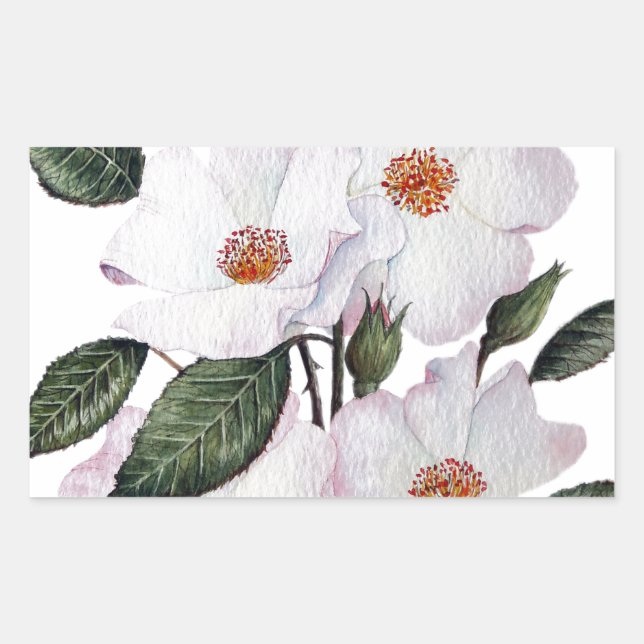 Roses 'Ballerina' Floral Art Rectangular Sticker (Front)