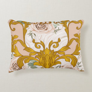 Roses Baroque Golden Floral Print Decorative Cushion