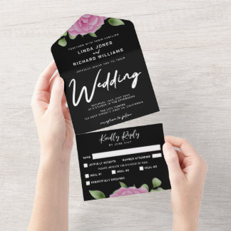 Roses Black All in One Wedding Invitation
