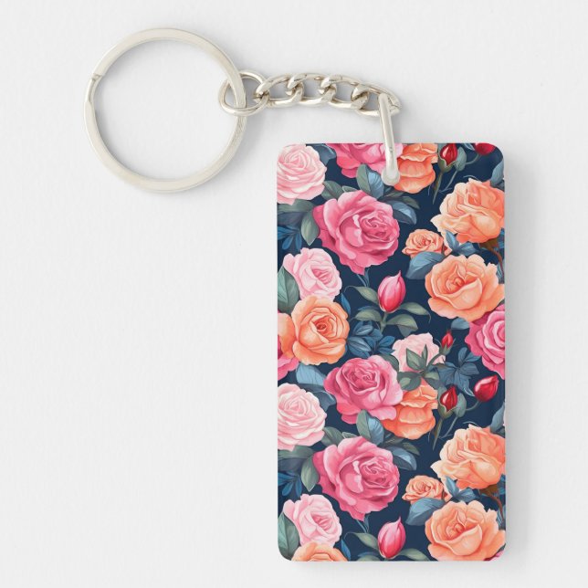 Roses Blooming Flowers Pattern-80037  Key Ring (Front)