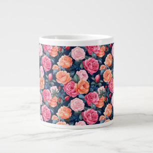 Roses Blooming Flowers Pattern-80037 Large Coffee Mug