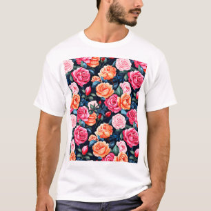 Roses Blooming Flowers Pattern-80037 T-Shirt