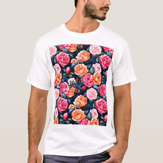 Roses Blooming Flowers Pattern-80037 T-Shirt (Front)