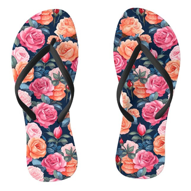 Roses Blooming Flowers Pattern-80037 Thongs (Footbed)