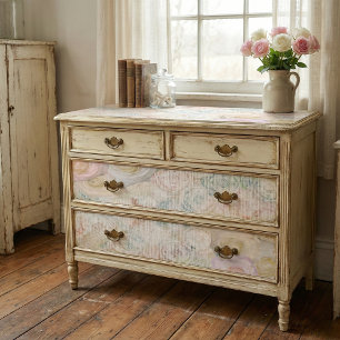 Roses Blossoms On Vintage Retro Antique Linen Lace Tissue Paper