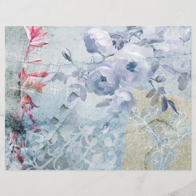 Roses Blue 2 Grunge Scrapbook paper (Front)