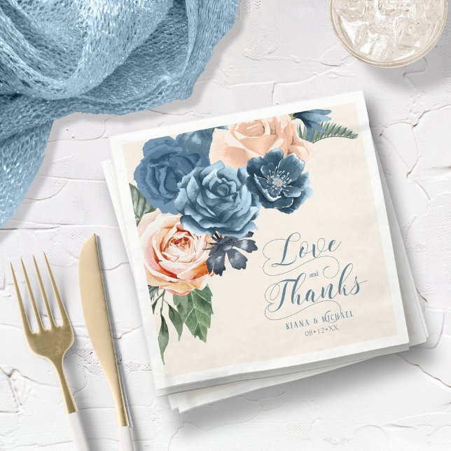 Roses Blue/Peach Love and Thanks ID584 Napkin (Creator Uploaded)