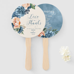 Roses Blue/Peach  Wedding Ceremony ID584 Hand Fan