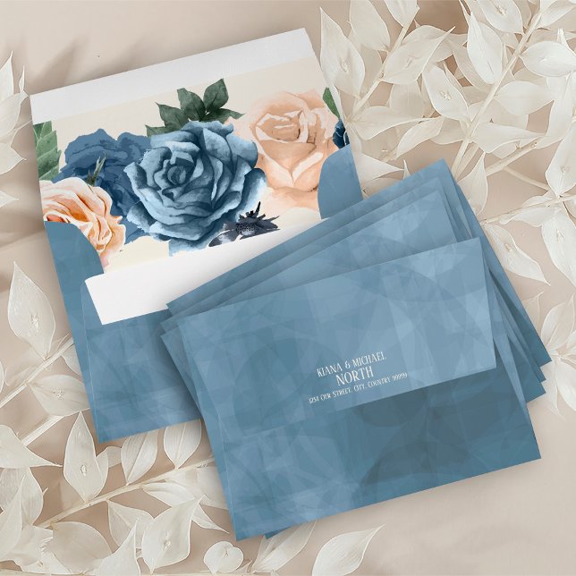 Roses Blue/Peach Wedding ID584 Envelope (Creator Uploaded)