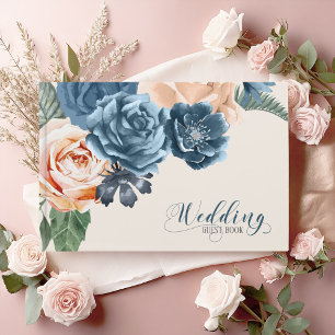 Roses Blue/Peach Wedding ID584 Guest Book