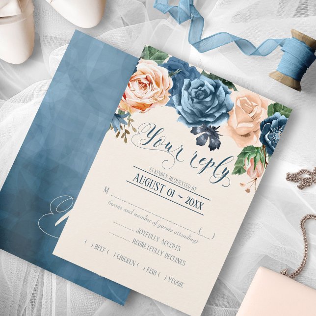 Roses Blue/Peach Wedding RSVP ID584 (Creator Uploaded)