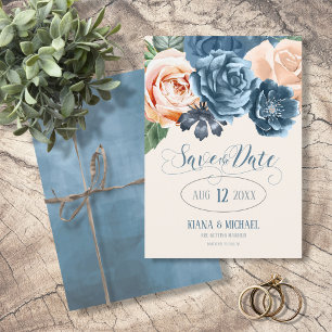 Roses Blue/Peach Wedding Save the Date ID584
