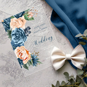 Roses Blue/Peach Wedding Transparent ID584 Acrylic Invitations