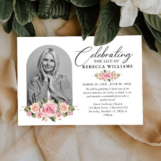 Roses Blush Calligraphy Celebration of Life Invitation