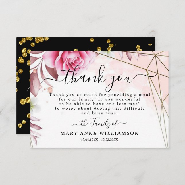 Roses Blush Funeral Food Thank You Card (Front/Back)