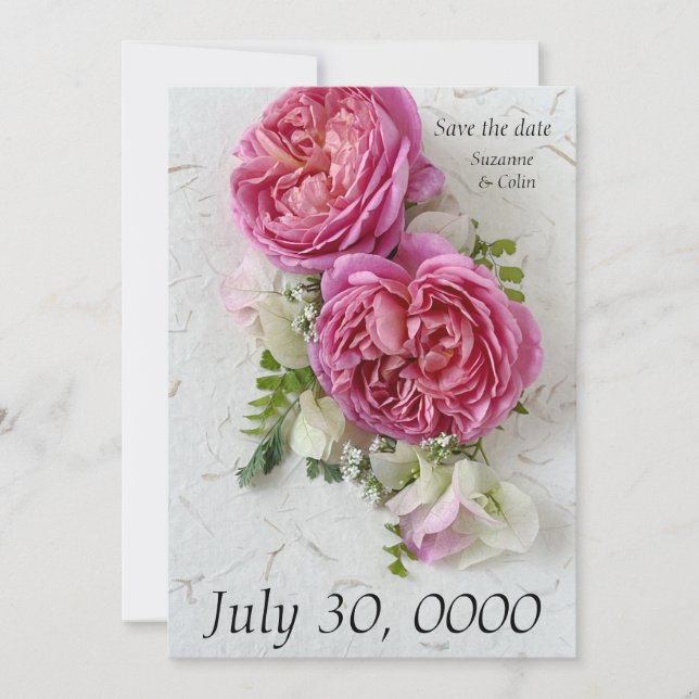 Roses, bougainvillea and ferns save the date (Front)