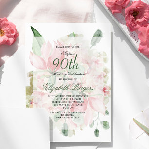 Roses Bouquet Elegant  90th Floral Chic Birthday Invitation