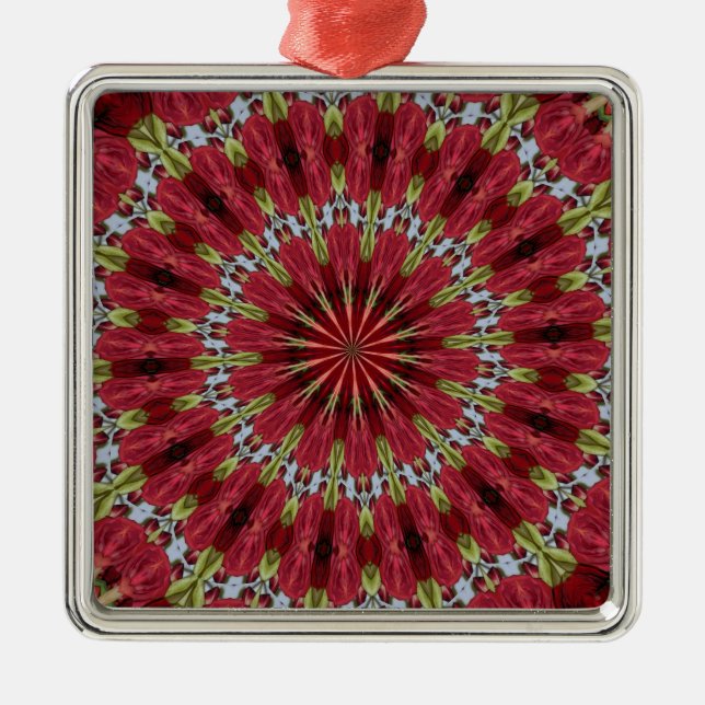 Roses Bouquet Kaleidoscope Under Glass 1 Metal Ornament (Front)