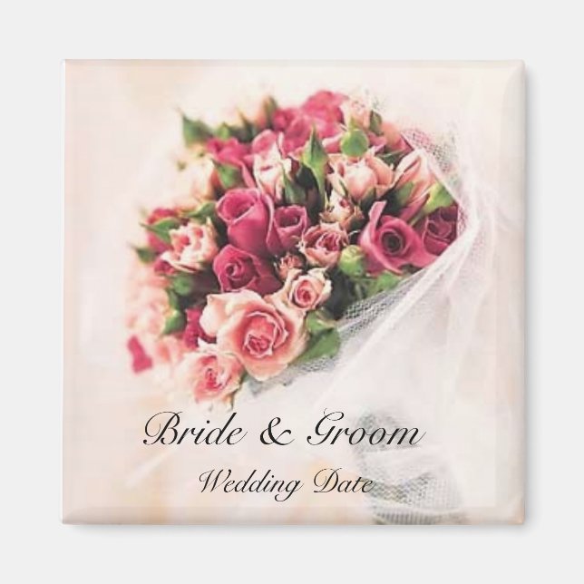 Roses Bouquet Wedding Favour Magnet (Front)