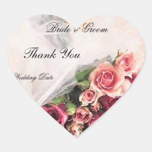 Roses Bouquet Wedding Thank You Heart Sticker