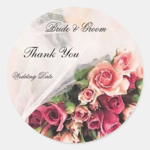 Roses Bouquet Wedding Thank You Round Sticker