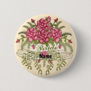 Roses Bride Wedding pin button