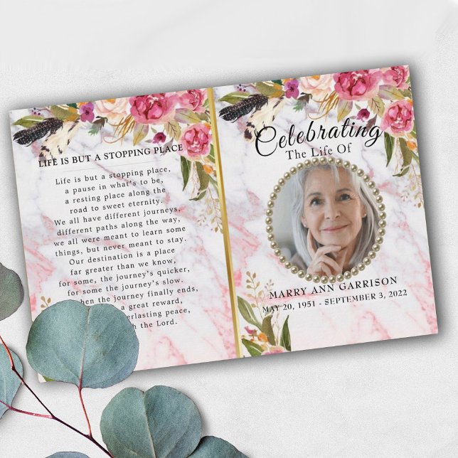 Roses Burgundy Blush Celebration of Life Program (Creator Uploaded)