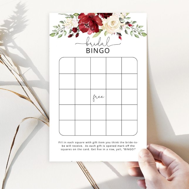 Roses burgundy bridal shower bingo game (Creator Uploaded)