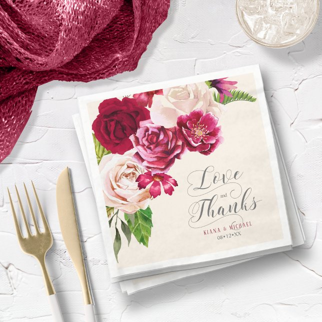 Roses Burgundy/Cream Love and Thanks ID584 Napkin (Creator Uploaded)