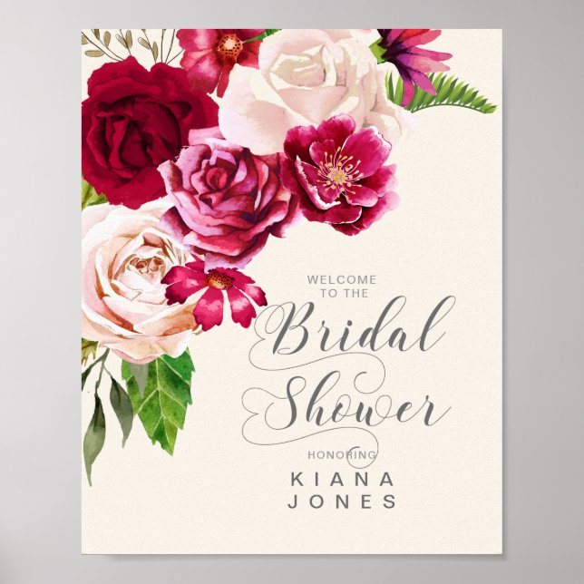 Roses Burgundy/Cream Wedding Bridal Shower ID584 Poster (Front)