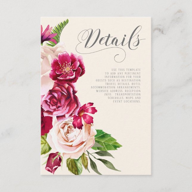 Roses Burgundy/Cream Wedding Details ID584 Enclosure Card (Front)