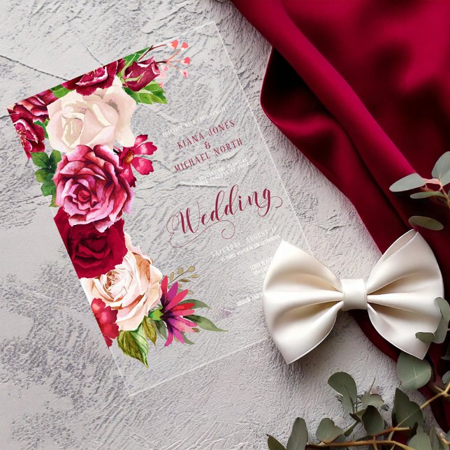 Roses Burgundy/Cream Wedding ID584 Acrylic Invitations (Creator Uploaded)